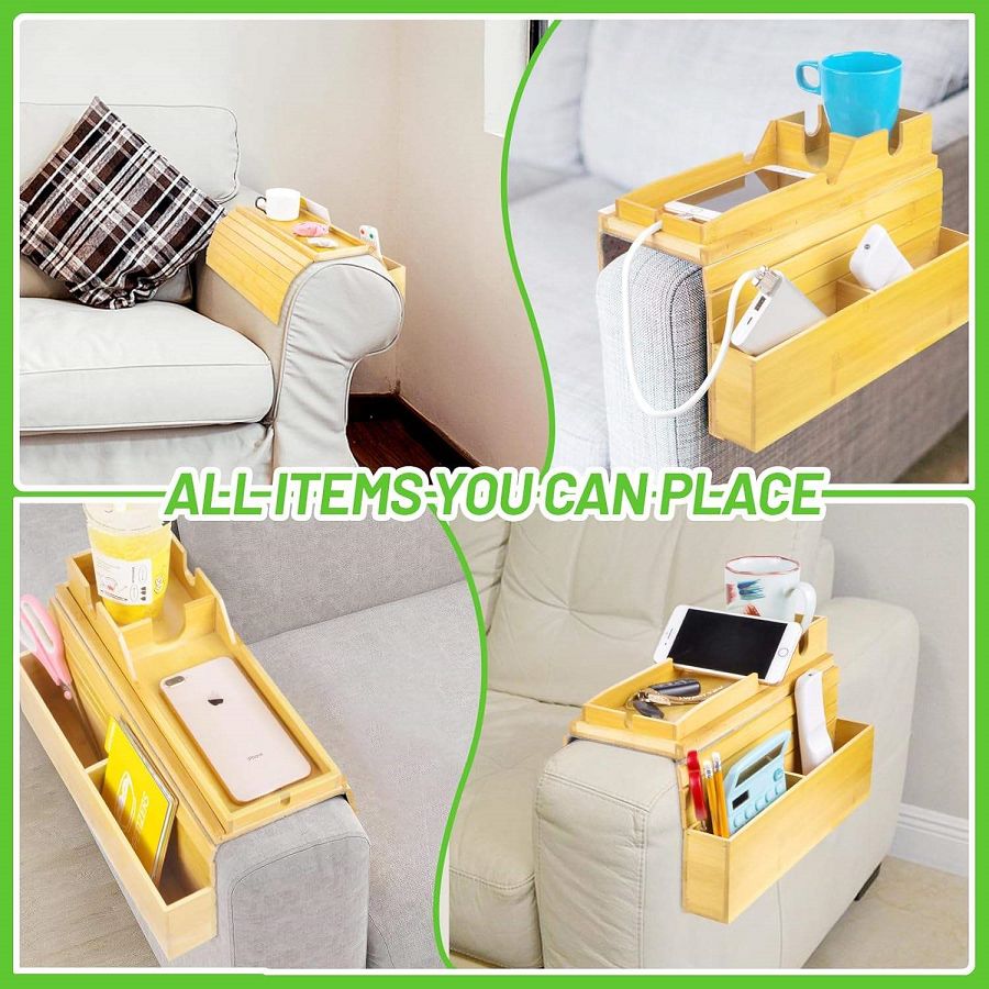 Foldable Bamboo Sofa Armrest Tray Table Organizer.. Foldable Bamboo Sofa Armrest Tray Table Organizer..