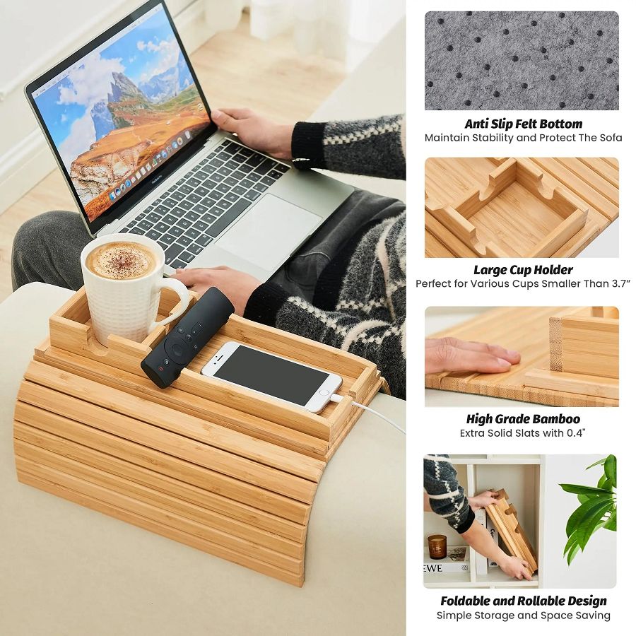 Bamboo Sofa Armrest Tray with Cup Holder Bamboo Sofa Armrest Tray with Cup Holder